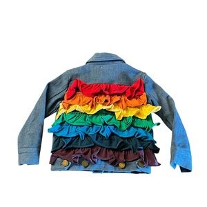 Olive Mae Charming Kids Blue Denim Jacket with Ruffle Accents Size 2T